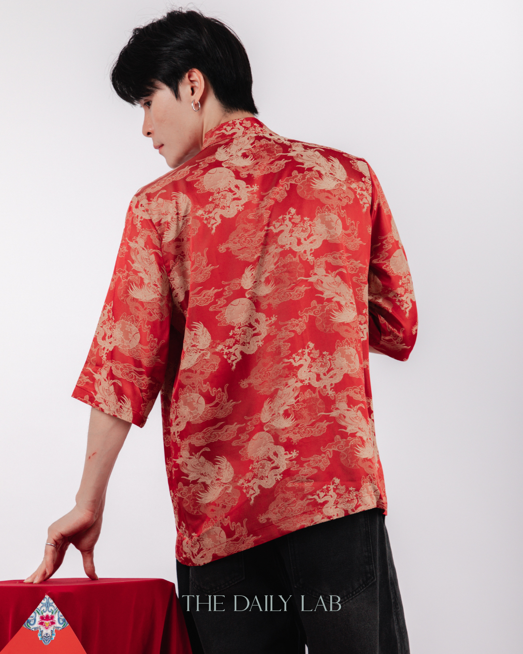 Vintage Jacquard Tang Suit Shirt in Red