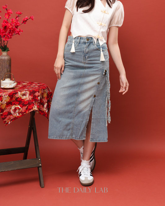 Denim Qipao Side Slit Skirt