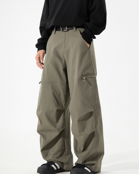American Vintage Pleated Curved Blade Casual Pants In Khaki