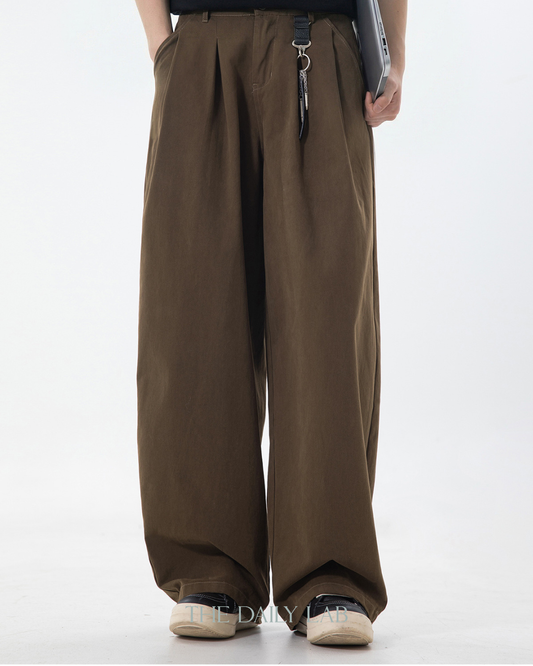 Vintage Double Pleat Straight Pants in Brown