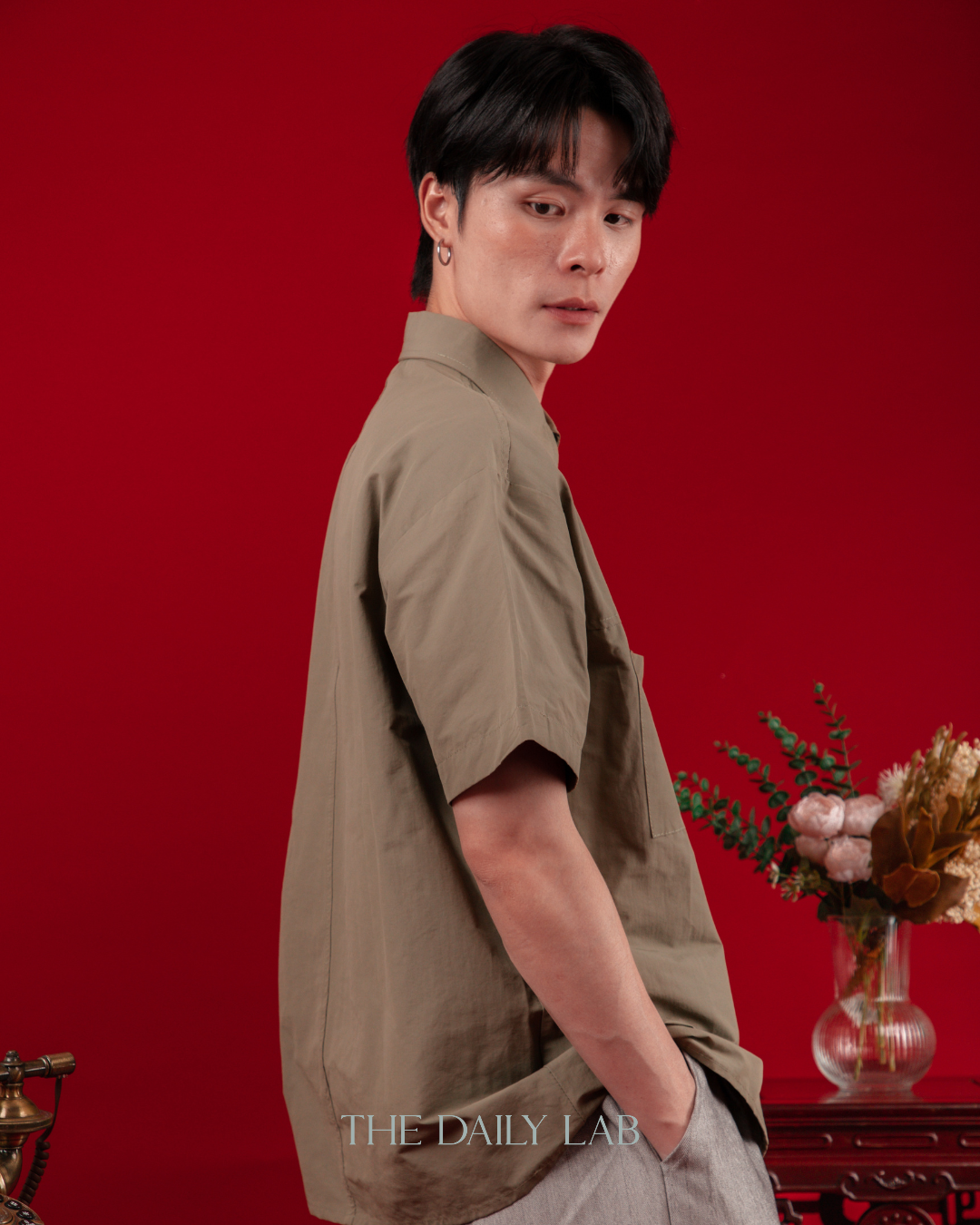 Vintage Mandarin Button Utility Shirt