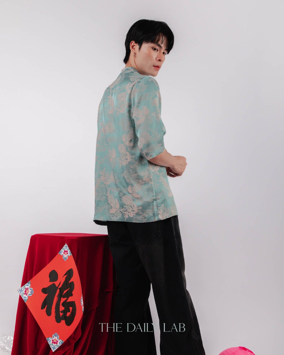 Vintage Jacquard Tang Suit Shirt in Blue