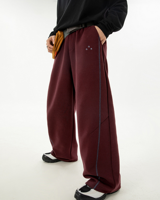 Heavyweight Color-blocked With Contrast Stitching Casual Pants In Angora Red