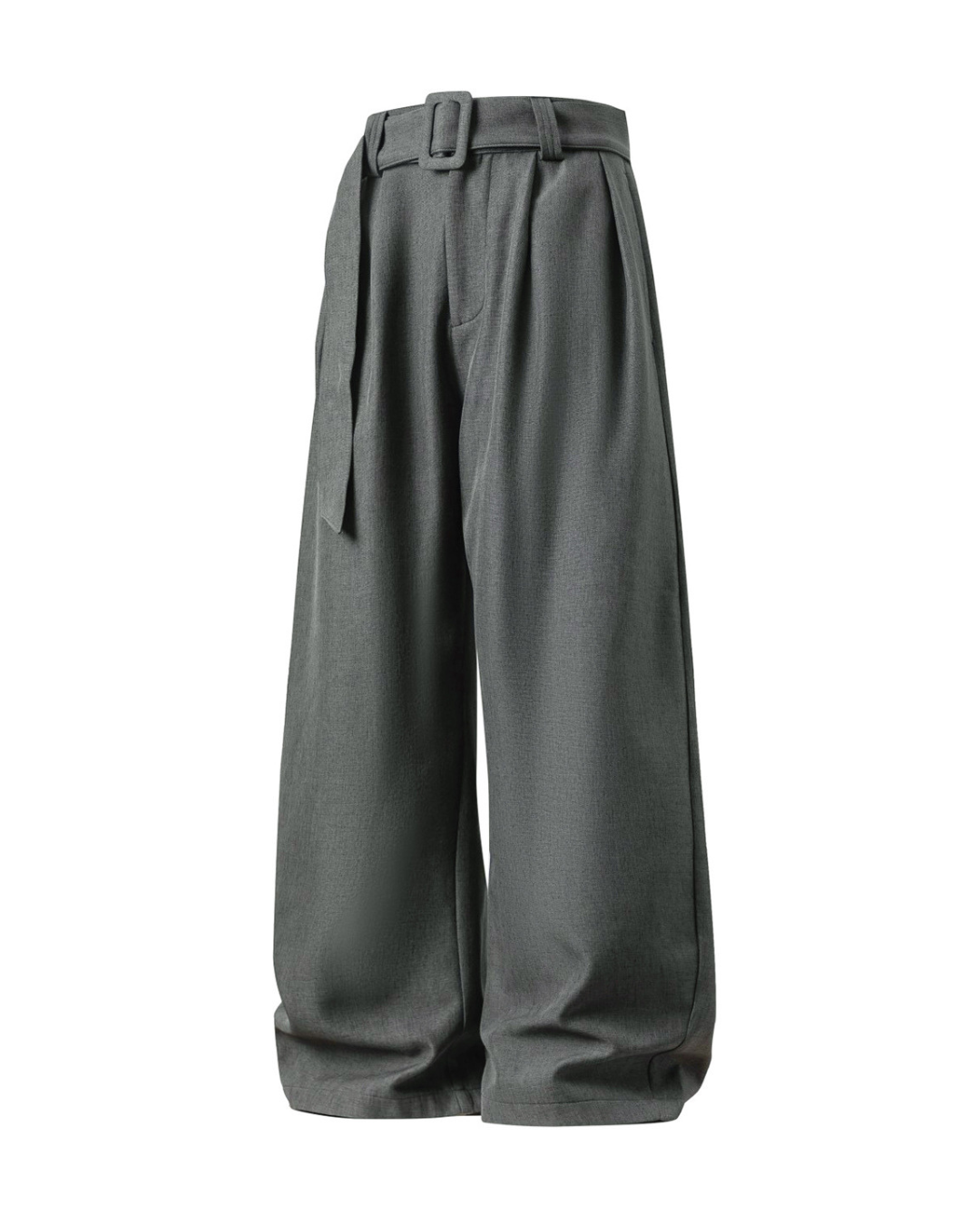Pleated Draped Curved-Slit Suit Trousers In Dark Grey
