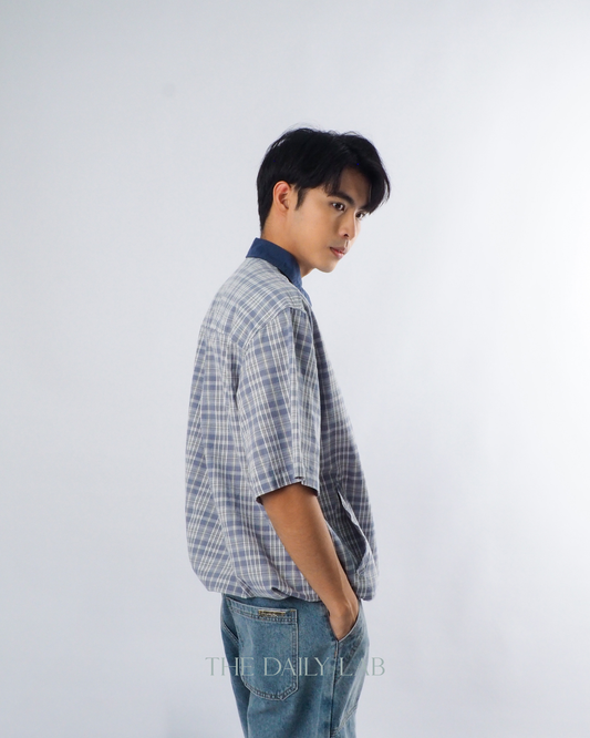 American Streetwear Patchwork Shirt in Grey