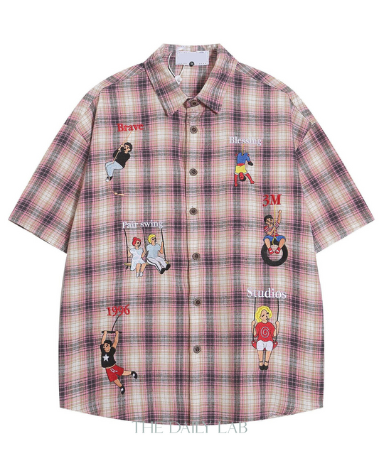 Summer Vintage Plaid Shirt in Pink