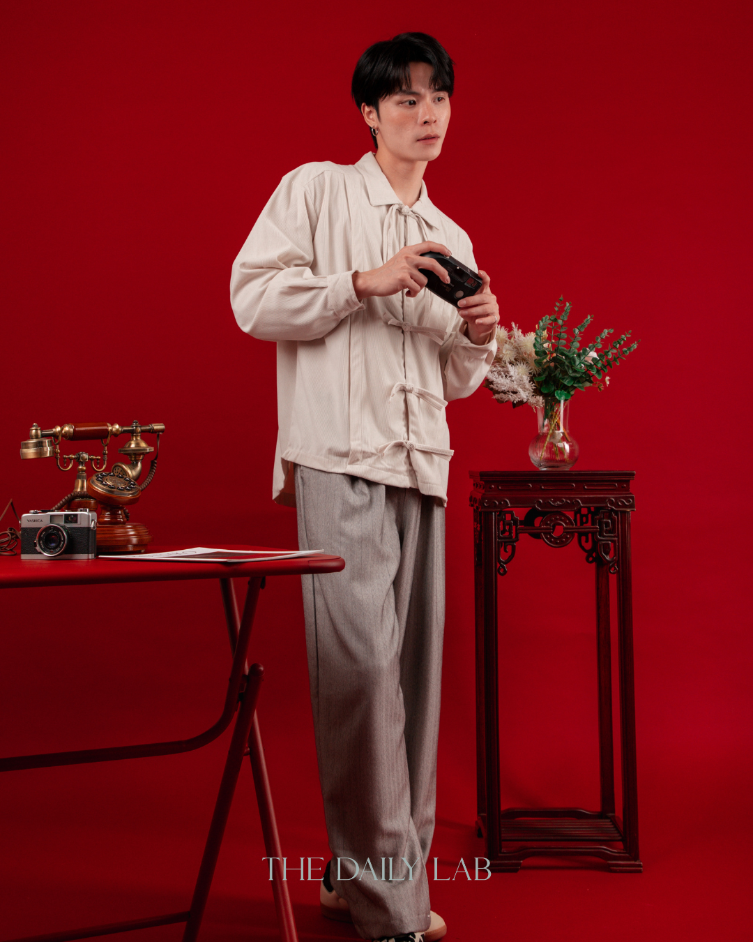 Spring Chinese Button Shirt Jacket in Beige