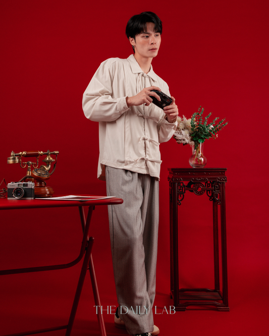 Spring Chinese Button Shirt Jacket in Beige