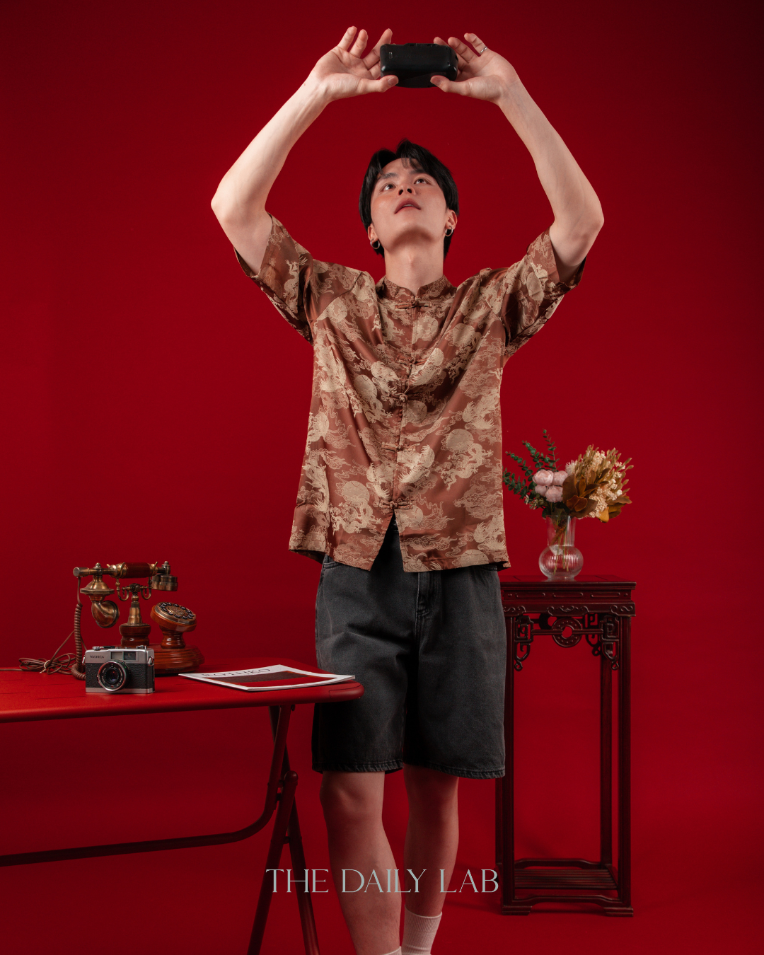 Vintage Jacquard Tang Suit Shirt in Brown