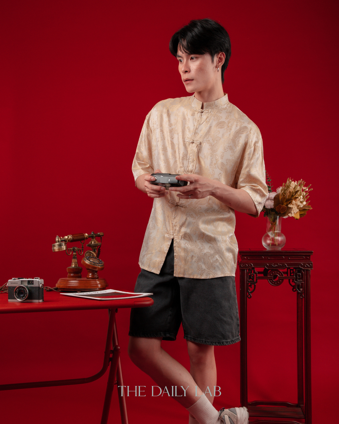Chinese Style Phoenix Jacquard Shirt in Yellow
