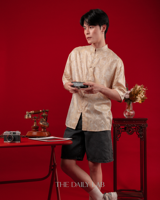 Chinese Style Phoenix Jacquard Shirt in Yellow