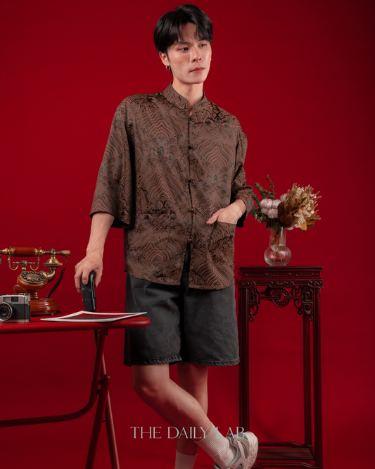 Chinese Style Jacquard Shirt in Brown