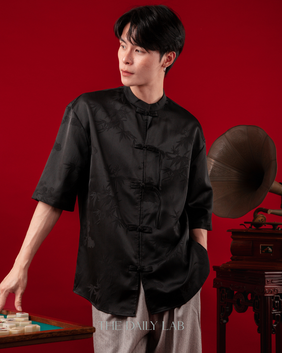 Vintage Mandarin Collar Coat in Black