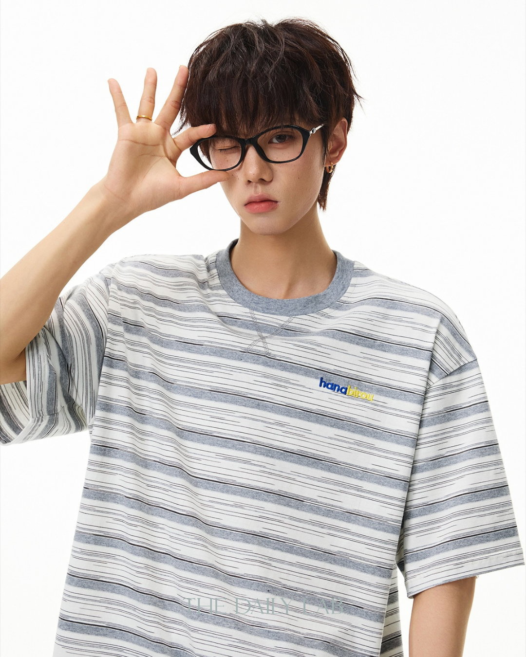 Striped Cotton Tee in Grey