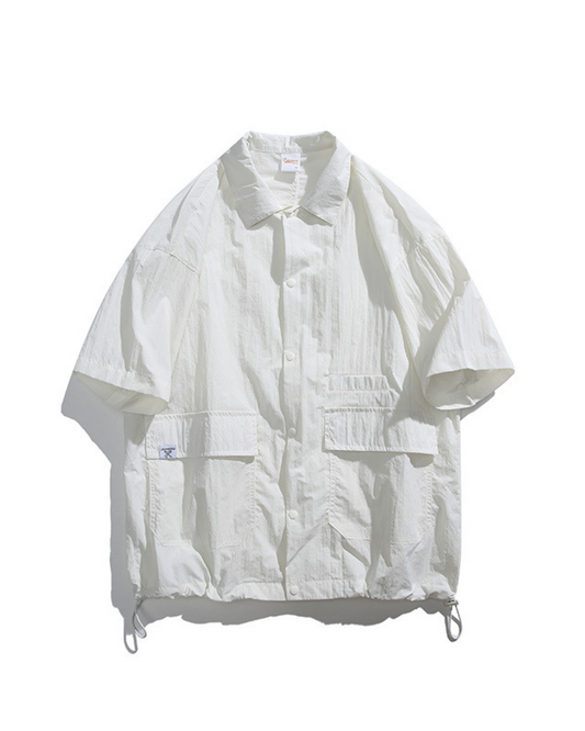 Solid Color Functional Short Sleeve Shirt In White