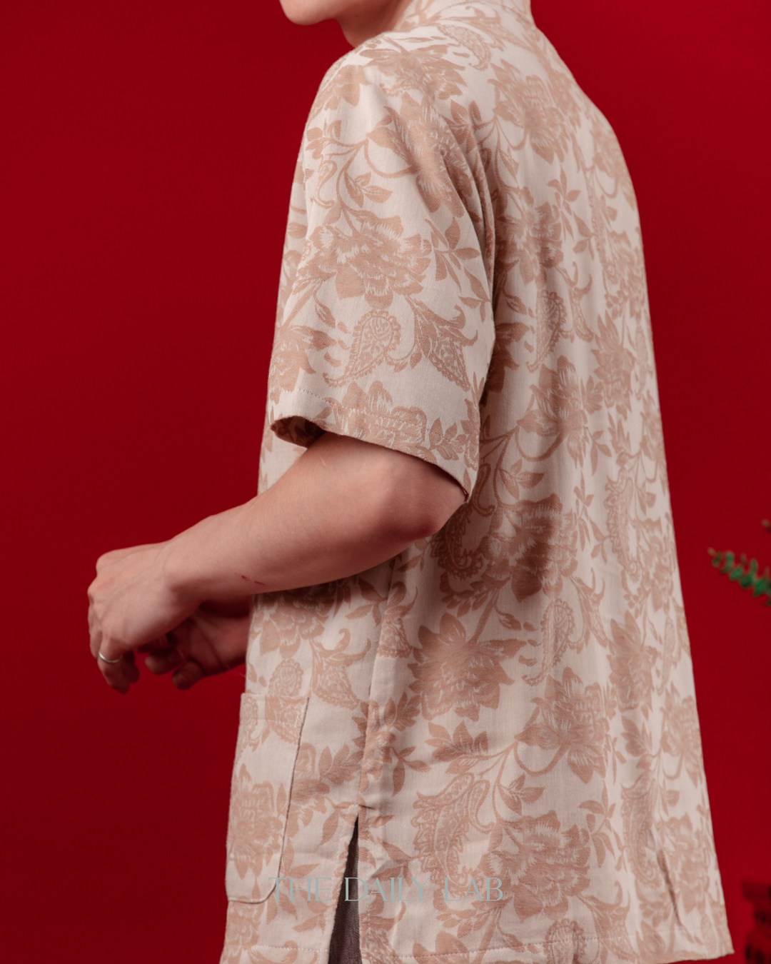 Chinese Style Floral Short Sleeve Shirt in Beige
