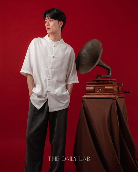 Vintage Mandarin Button Shirt in White