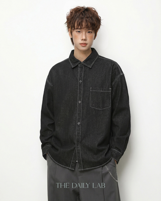 Denim Core Shirt Jacket in Black
