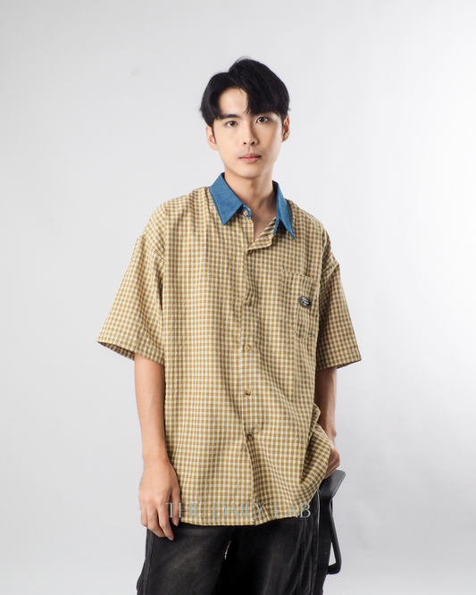 Japanese Vintage Plaid Denim Shirt in Yellow