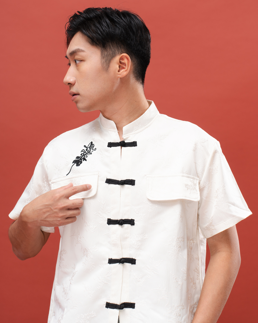 Embroidered Mandarin Collar Tang Shirt