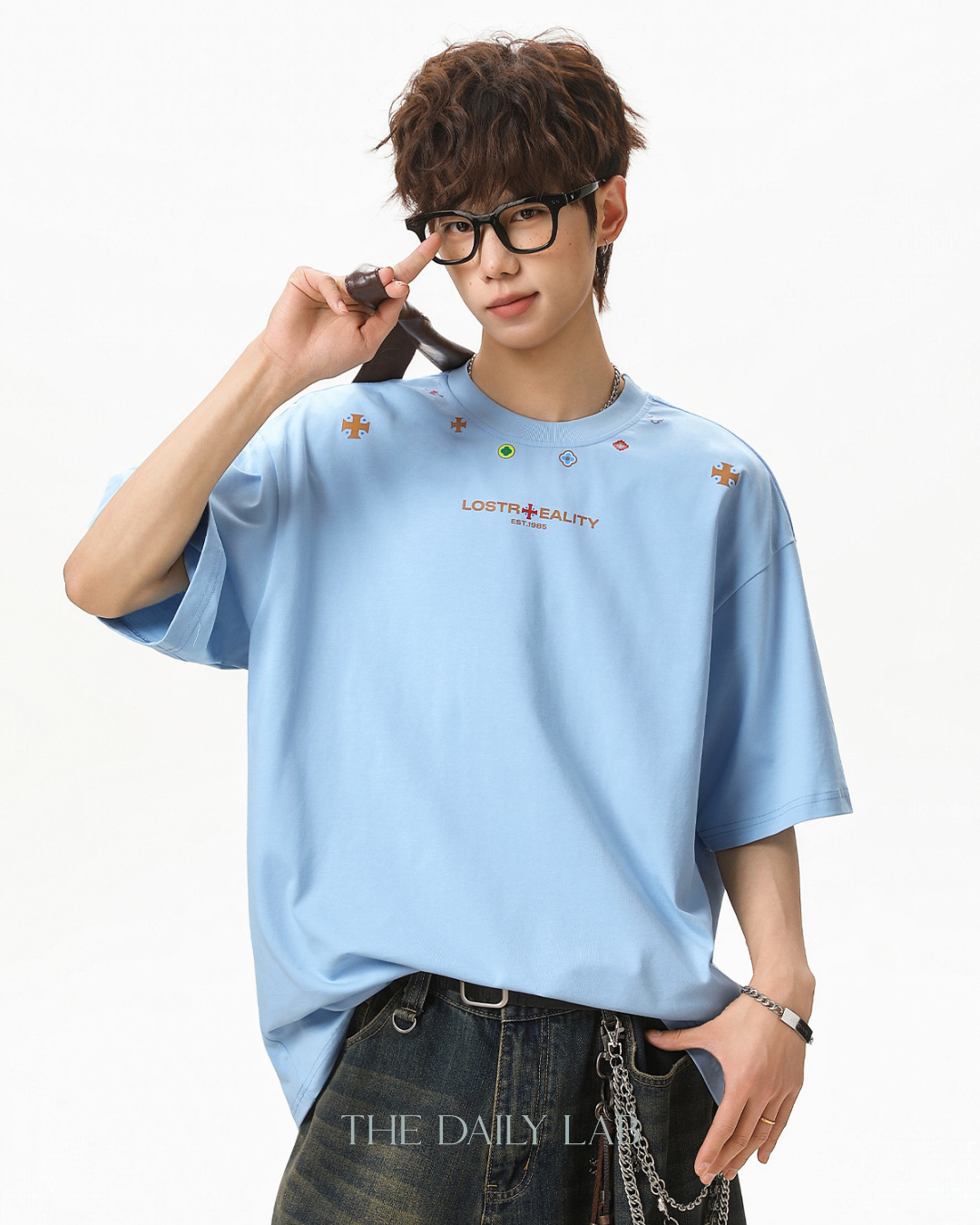 Lost Reality Oversized Tee in Light Blue