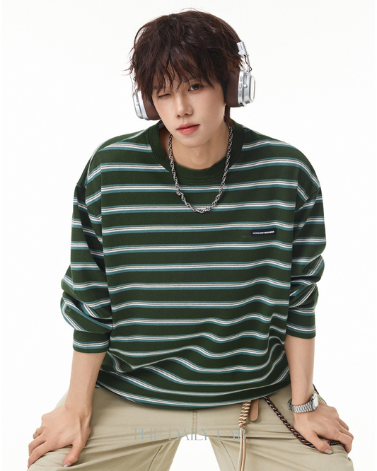 Vintage Stripe Oversized Sweatshirt in Green