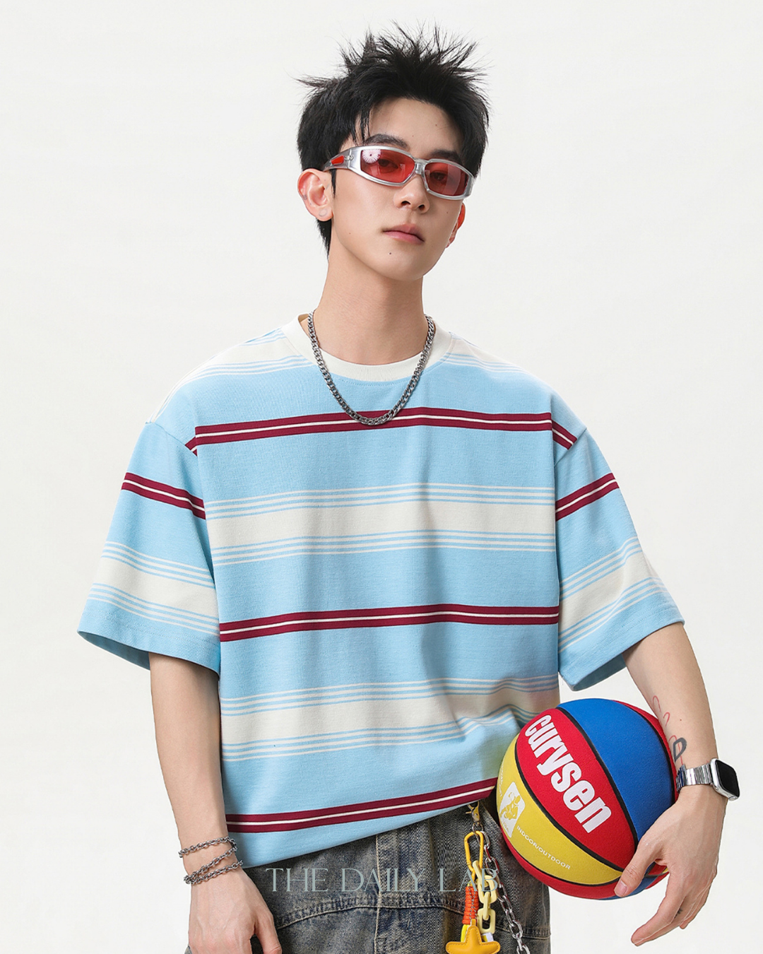 Vintage Stripe Graphic Tee in Light Blue