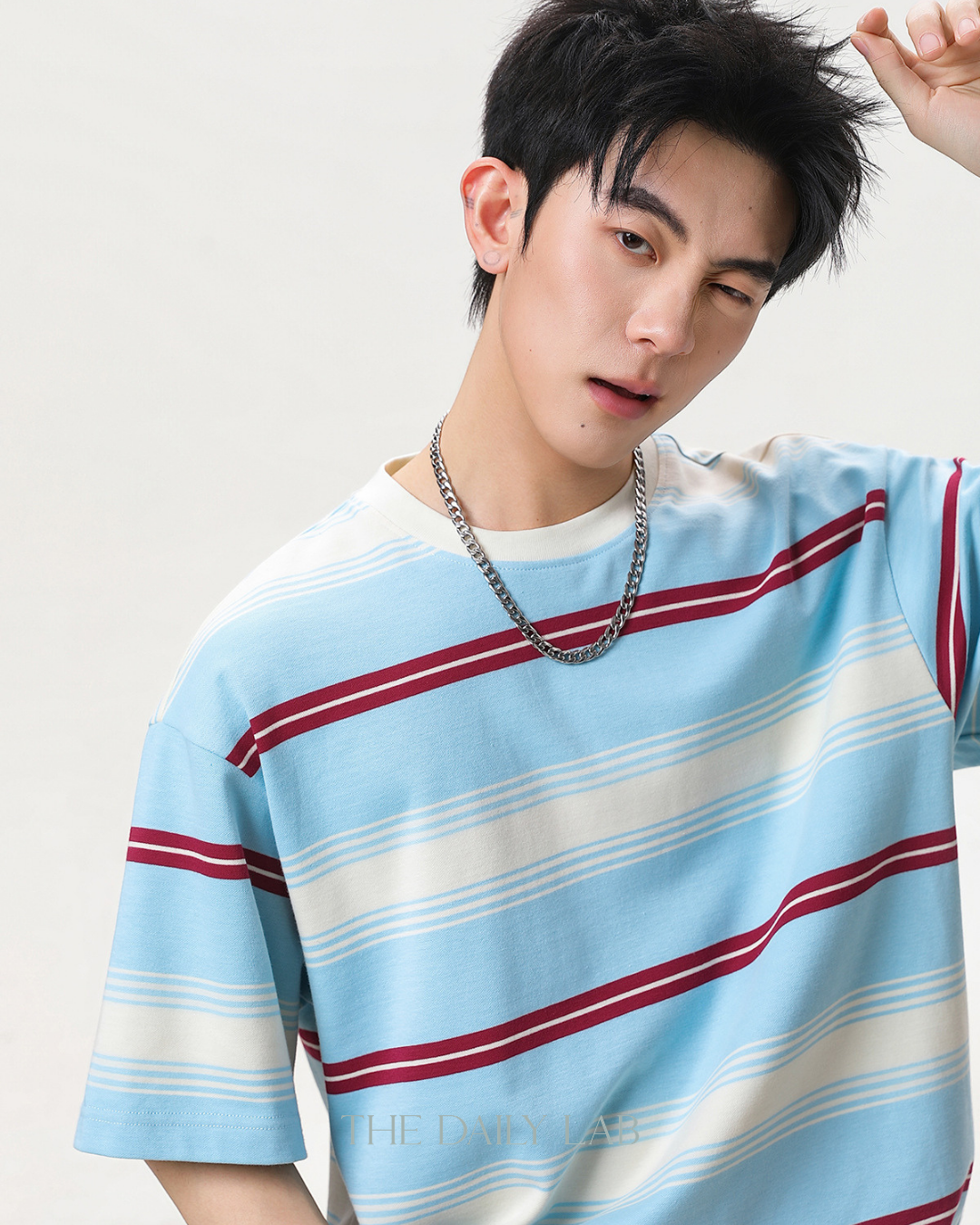 Vintage Stripe Graphic Tee in Light Blue