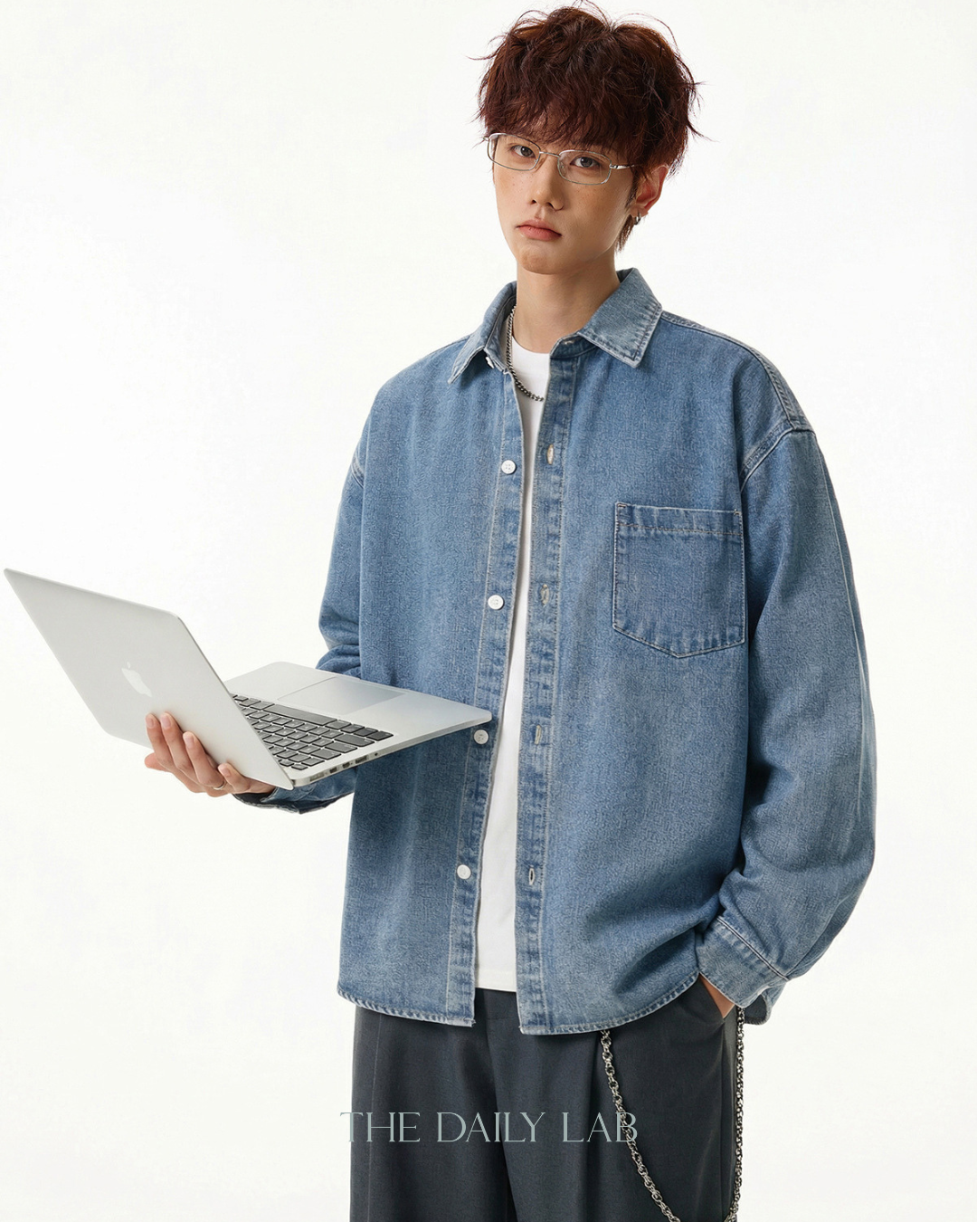 Denim Core Shirt Jacket in Wash Blue