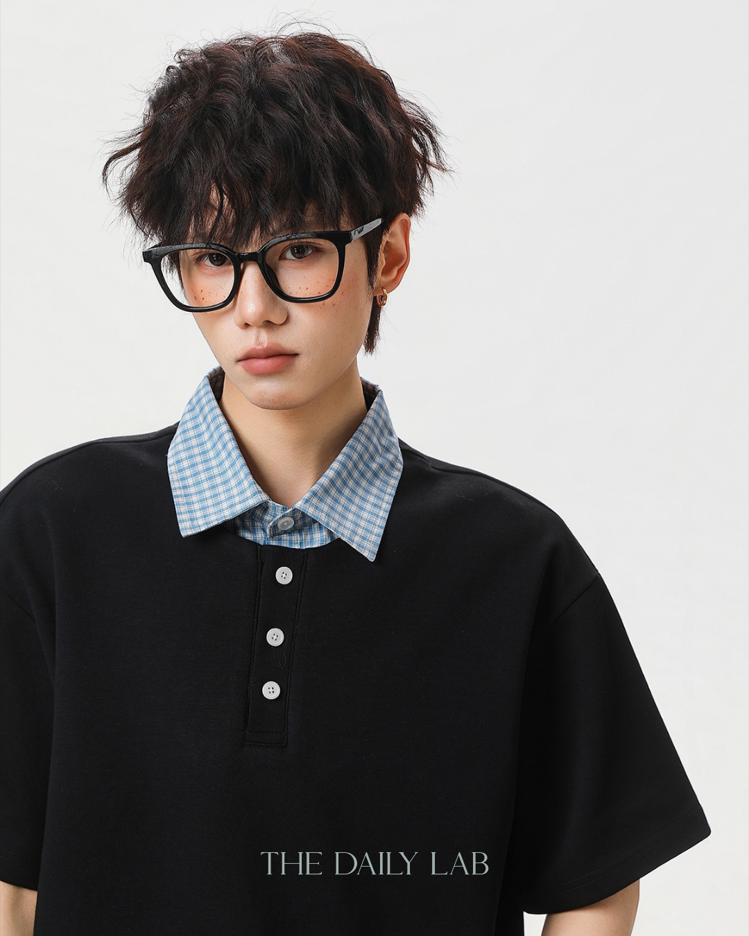 Two-Piece Plaid Spliced T-Shirt in Black