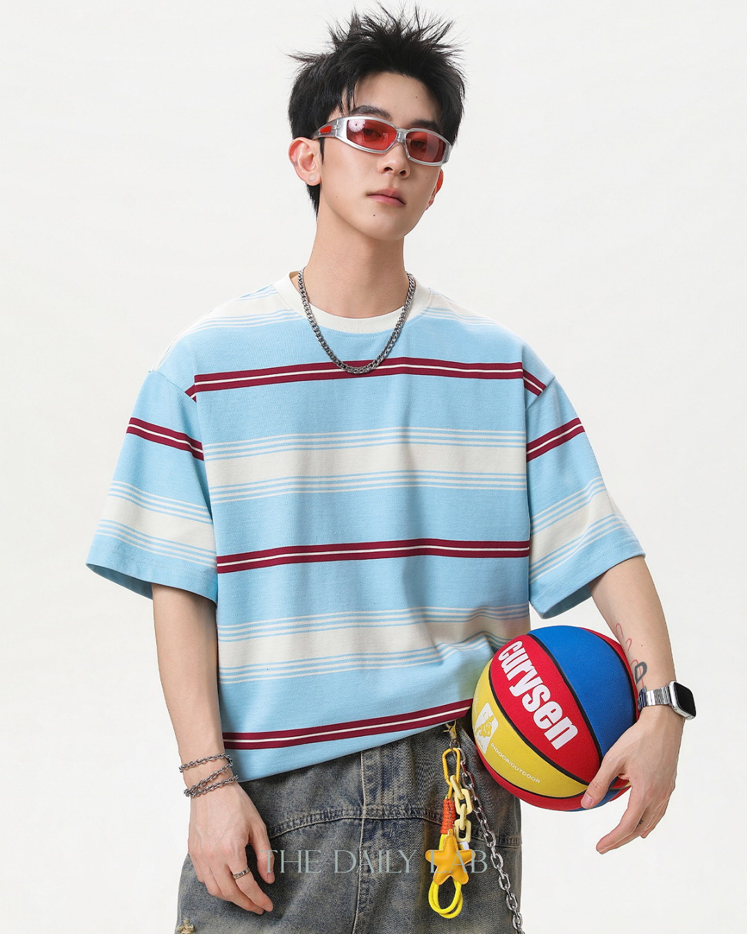 Vintage Stripe Graphic Tee in Light Blue