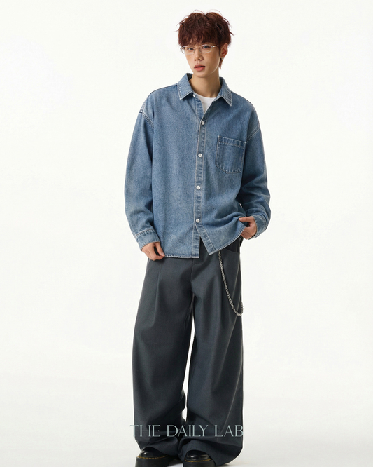 Denim Core Shirt Jacket in Wash Blue