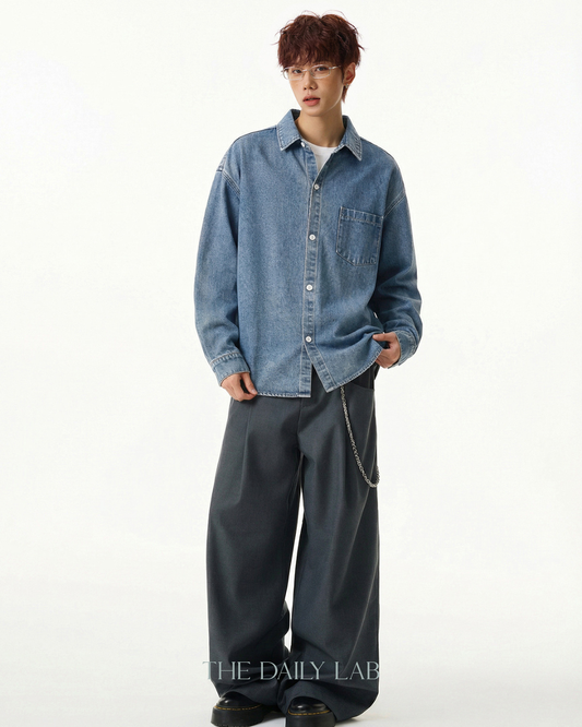 Denim Core Shirt Jacket in Wash Blue