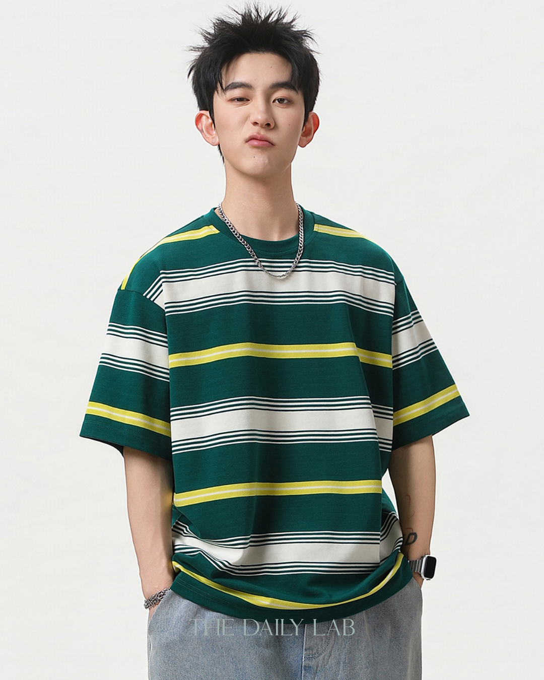 Vintage Stripe Graphic Tee in Green