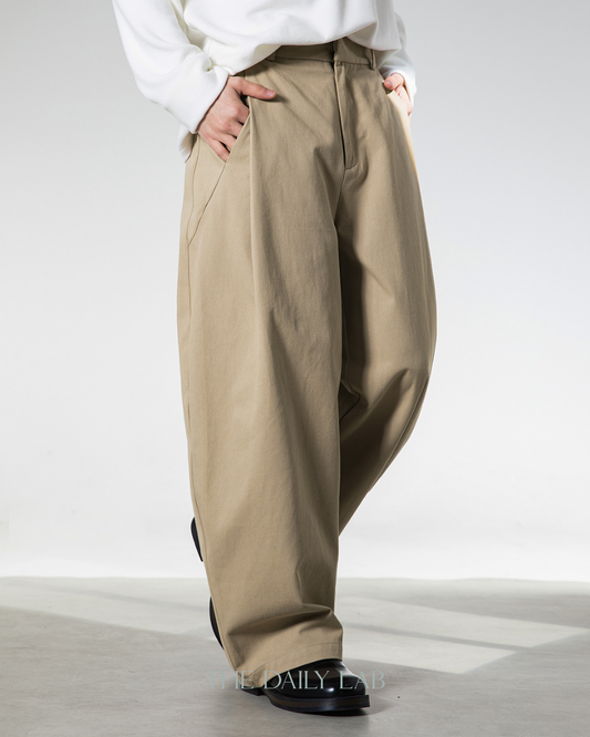 Side Pleat Wide Leg Pants Khaki