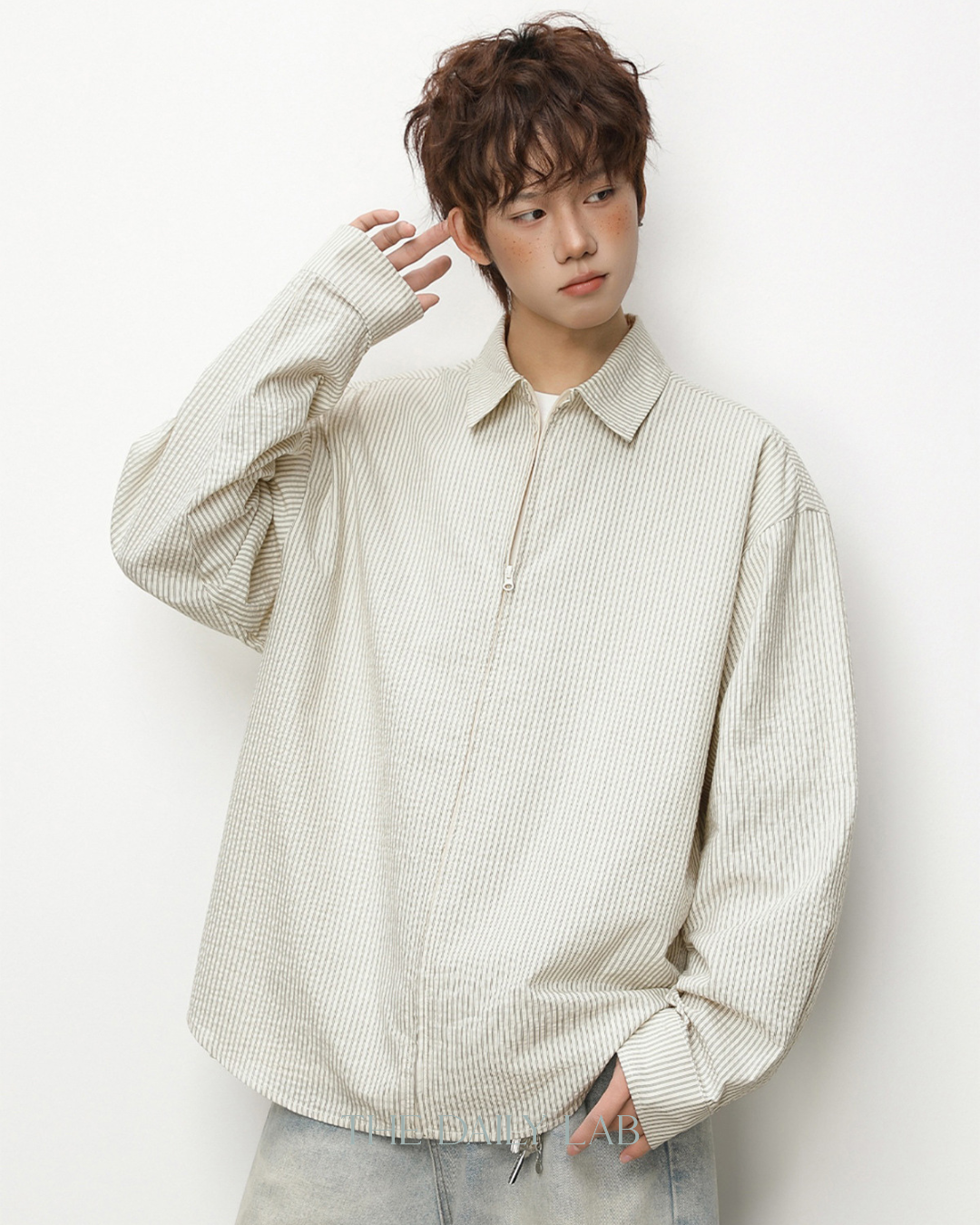 Vertical Stripe Zip Jacket in Beige