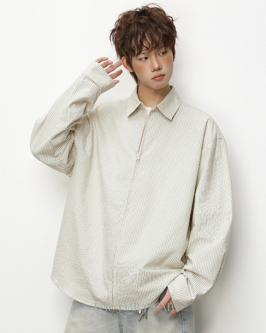 Vertical Stripe Zip Jacket in Beige