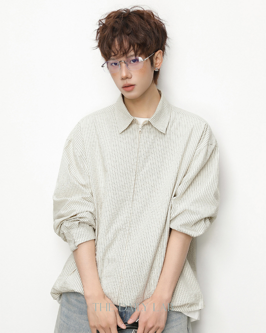 Vertical Stripe Zip Jacket in Beige