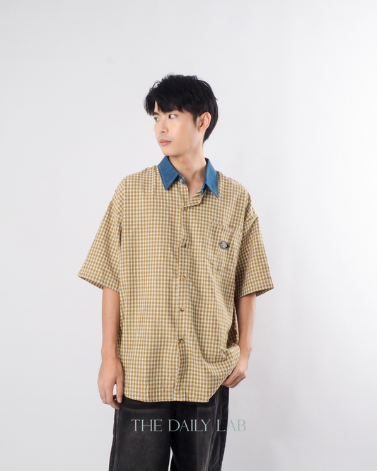 Japanese Vintage Plaid Denim Shirt in Yellow