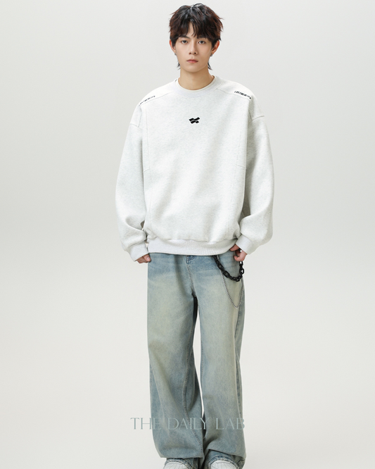 Crew Neck American Style Oversized Sweatshirt In White