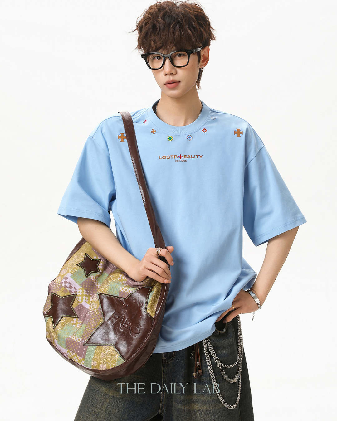 Lost Reality Oversized Tee in Light Blue