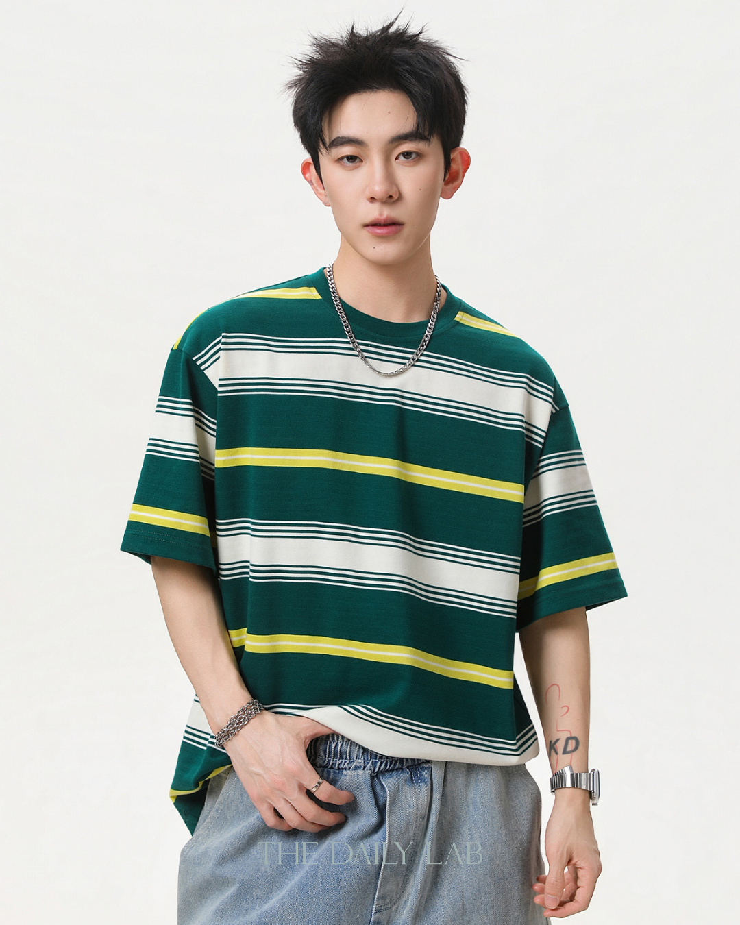 Vintage Stripe Graphic Tee in Green