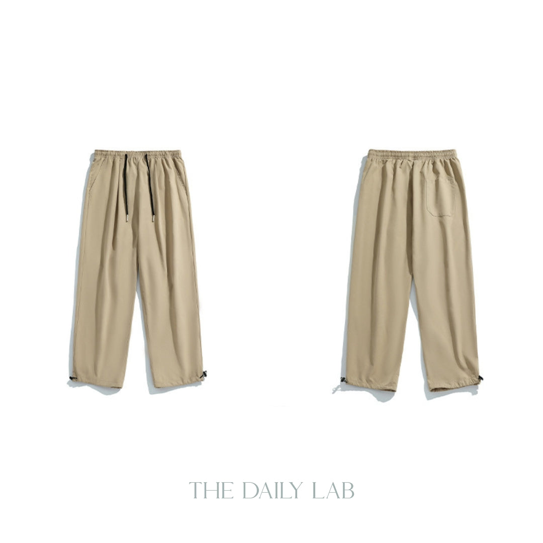Loose Fit Drawstring Capri Pants in Khaki (Size XL)