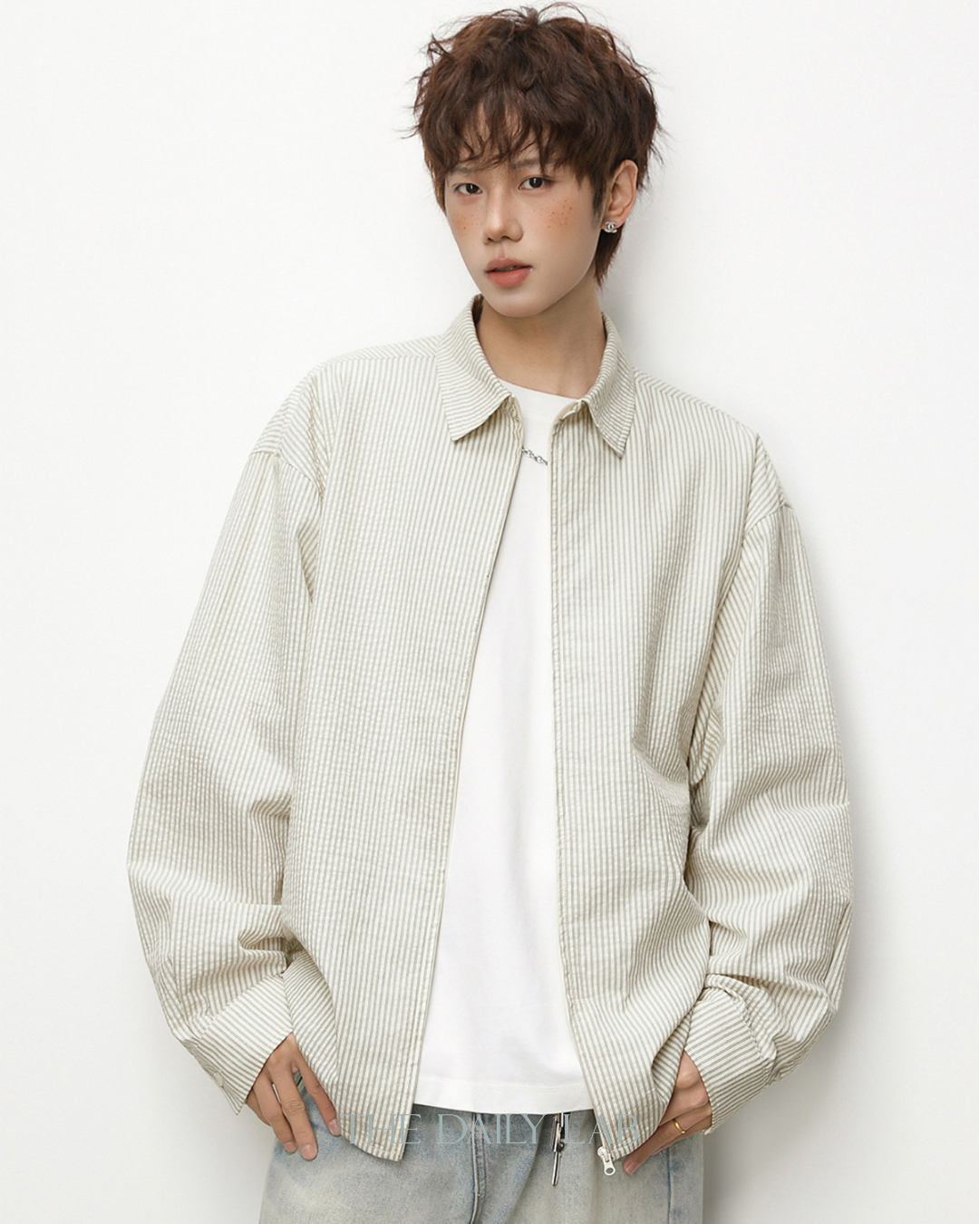 Vertical Stripe Zip Jacket in Beige