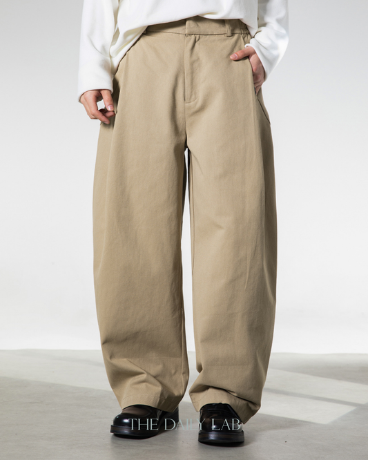 Side Pleat Wide Leg Pants Khaki