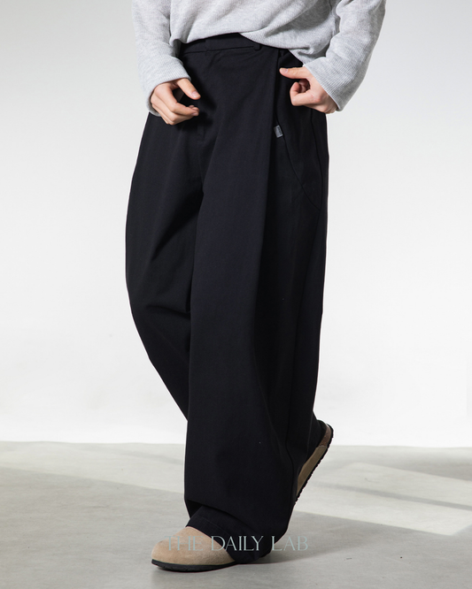 Side Pleat Wide Leg Pants Black