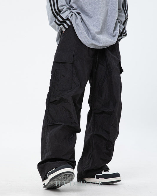 Metallic Cargo Relaxed Pants in Black