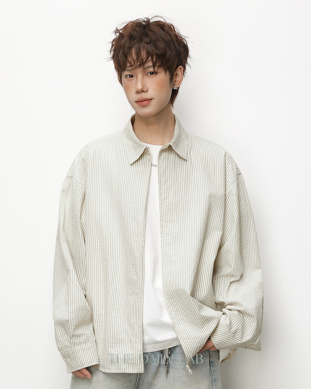 Vertical Stripe Zip Jacket in Beige