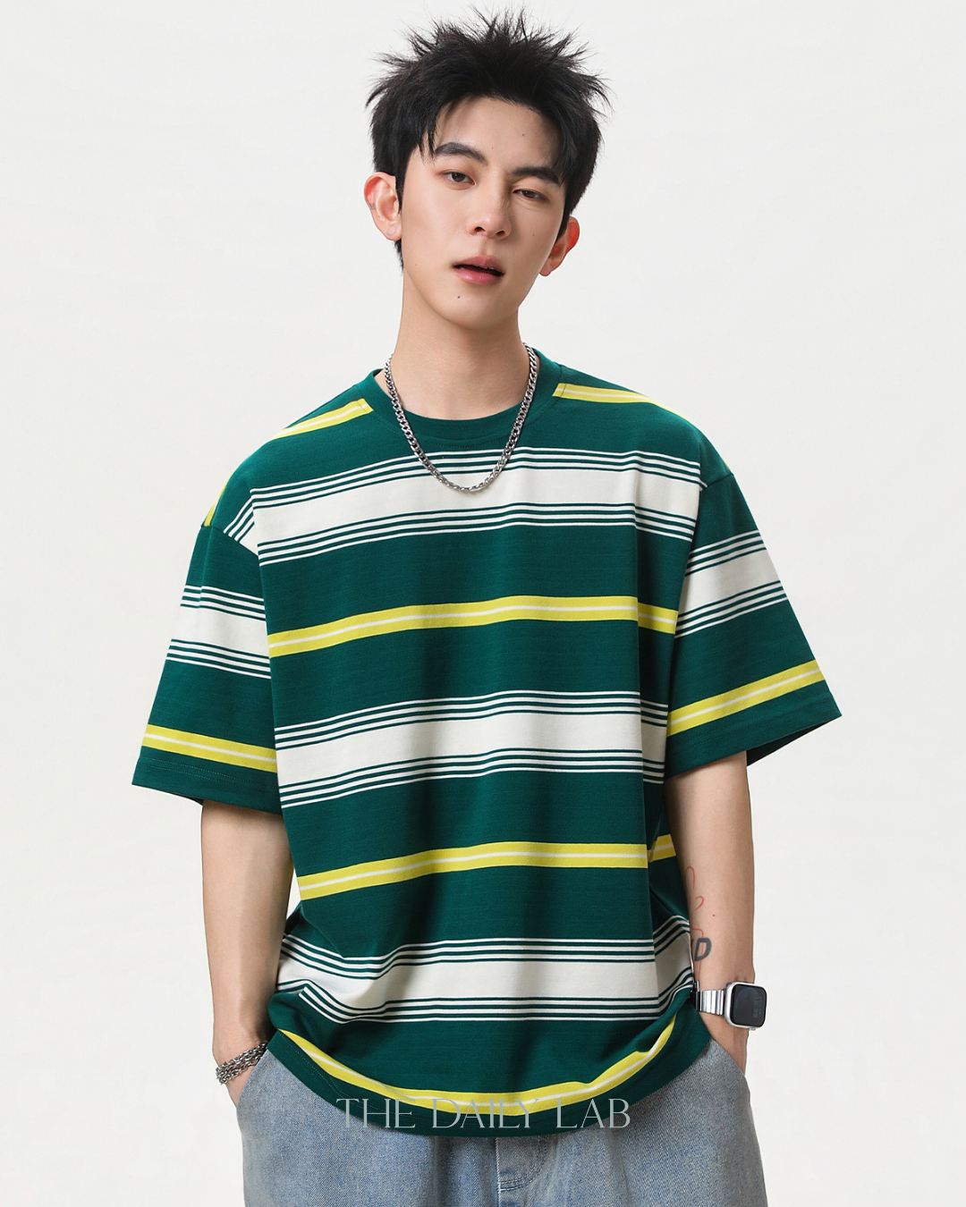 Vintage Stripe Graphic Tee in Green