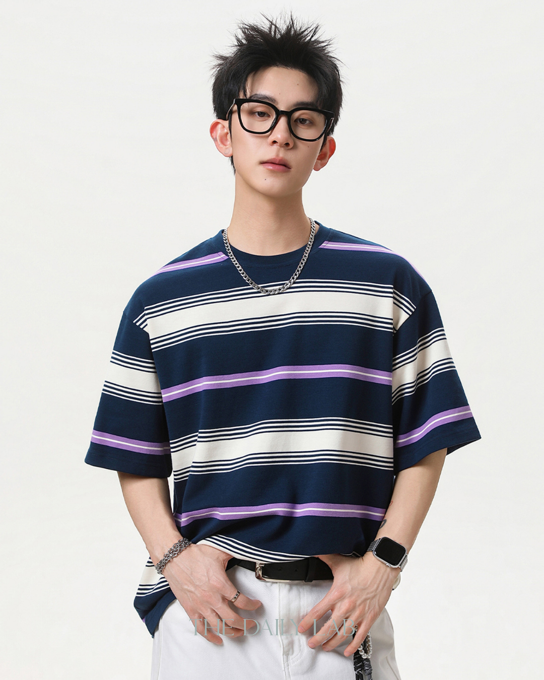 Vintage Stripe Graphic Tee in Navy
